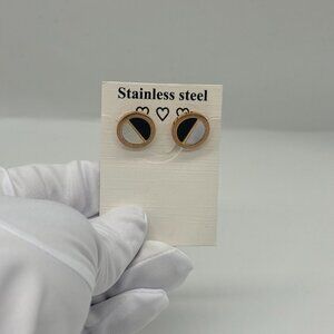 Gold & Black Stainless Steel Stud Earrings – Modern Geometric Design